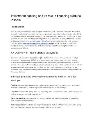 Investment banking and its role in financing startups in India
