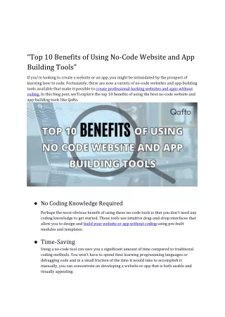 “10 Benefits of Using No-Code Website and App Building Tools_