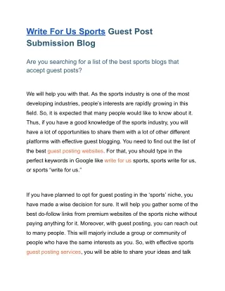 Write For Us Sports Guest Post