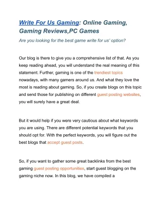 Write For Us Gaming