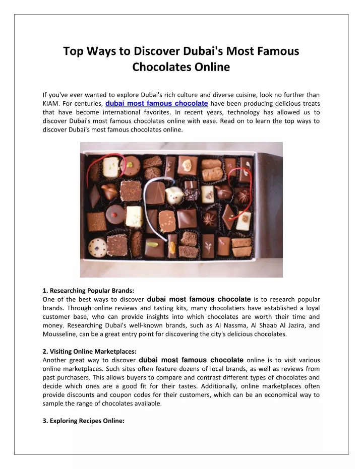 PPT KIAM Dubai Most Famous Chocolate PowerPoint Presentation Free 