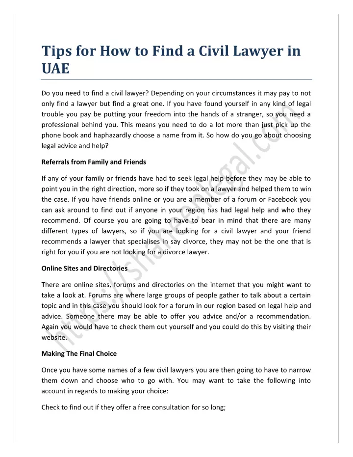 tips for how to find a civil lawyer in uae