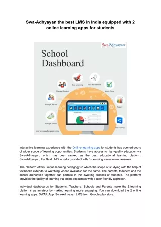 swa adhyayan the best lms in india equipped with