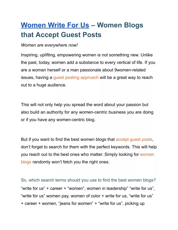 women write for us women blogs that accept guest