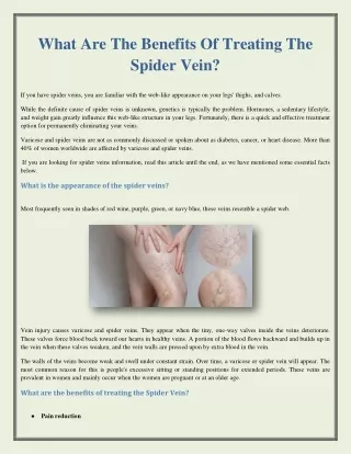 What Are The Benefits Of Treating The Spider Vein?