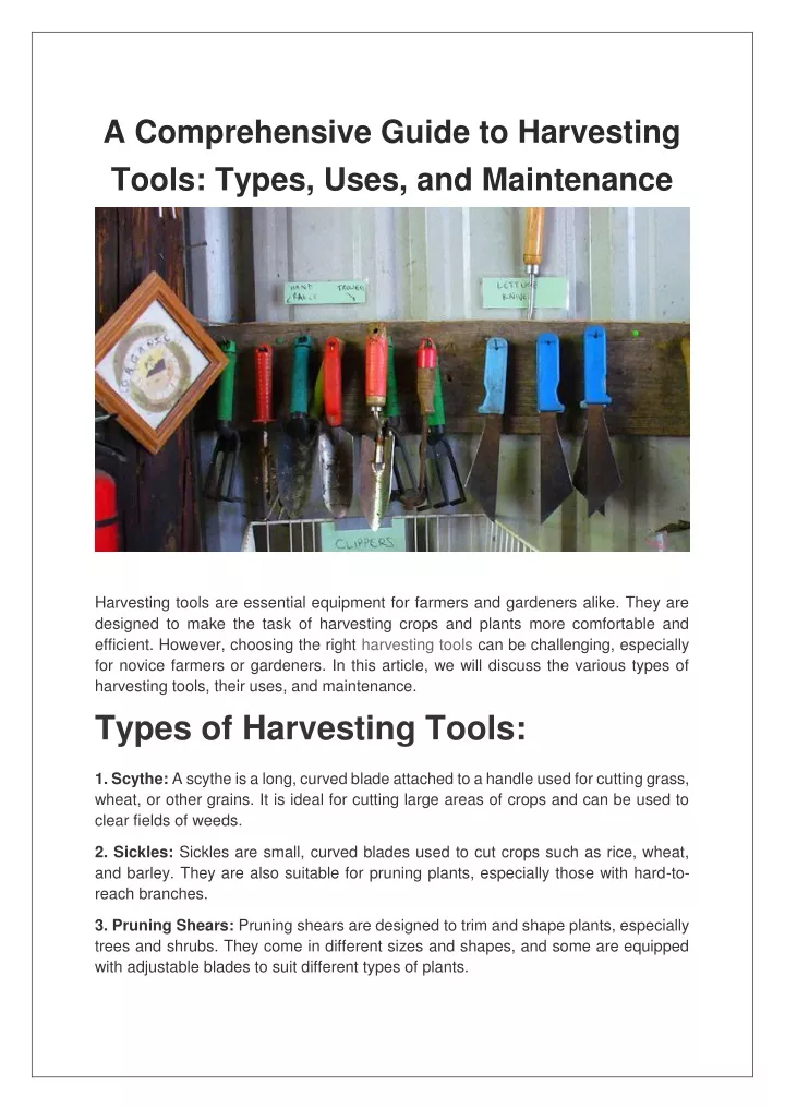 a comprehensive guide to harvesting tools types