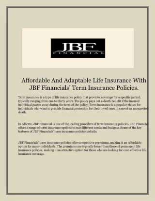 Term Insurance In Alberta |   |  JBF Financial
