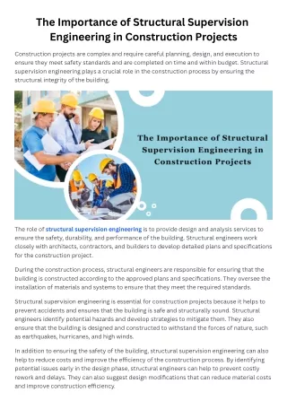 The Importance of Structural Supervision Engineering in Construction Projects
