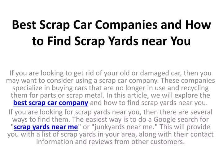 best scrap car companies and how to find scrap yards near you