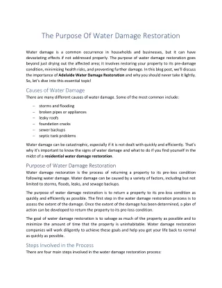 The Purpose Of Water Damage Restoration