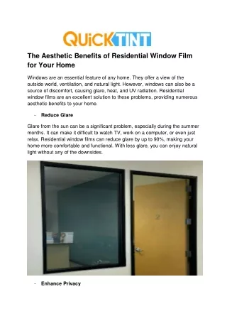 The Aesthetic Benefits of Residential Window Film for Your Home