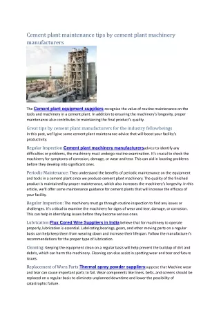 Cement plant maintenance tips by cement plant machinery manufacturers
