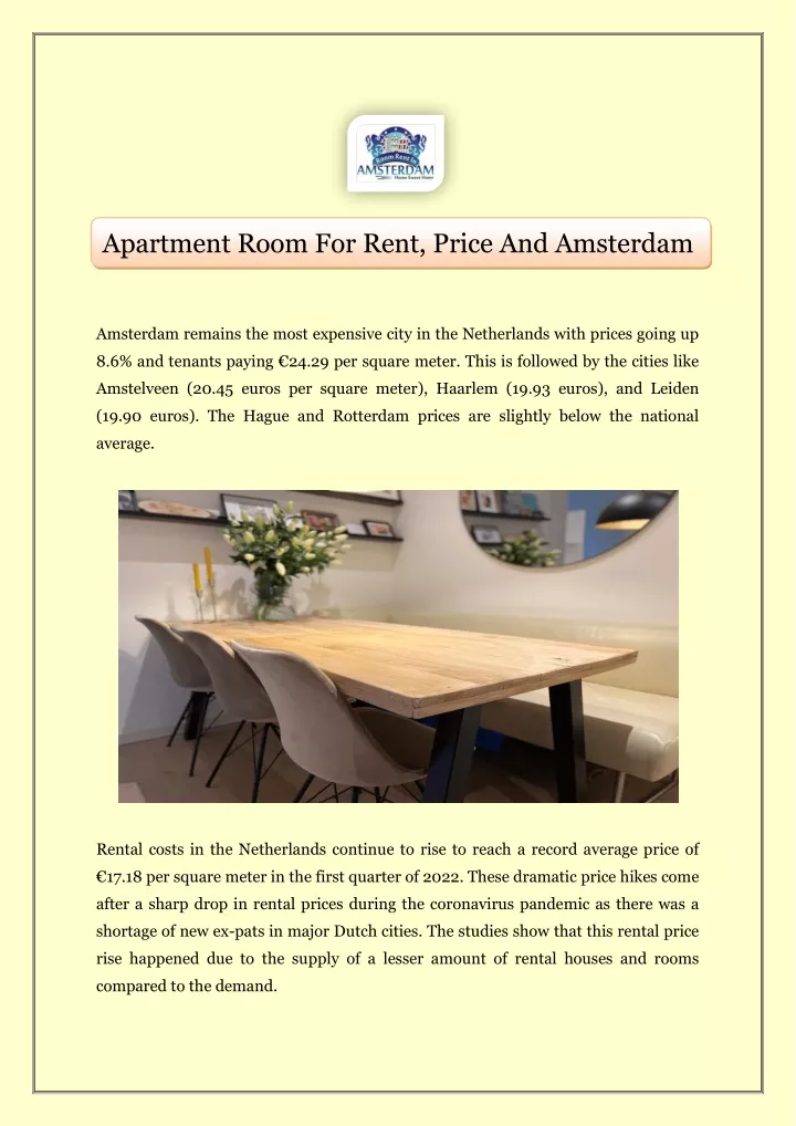 apartment room for rent price and amsterdam