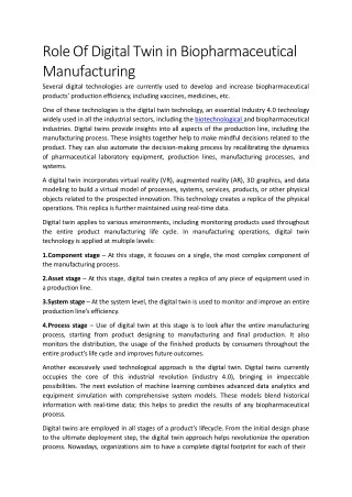 role of digital twin in biopharmaceutical manufacturing