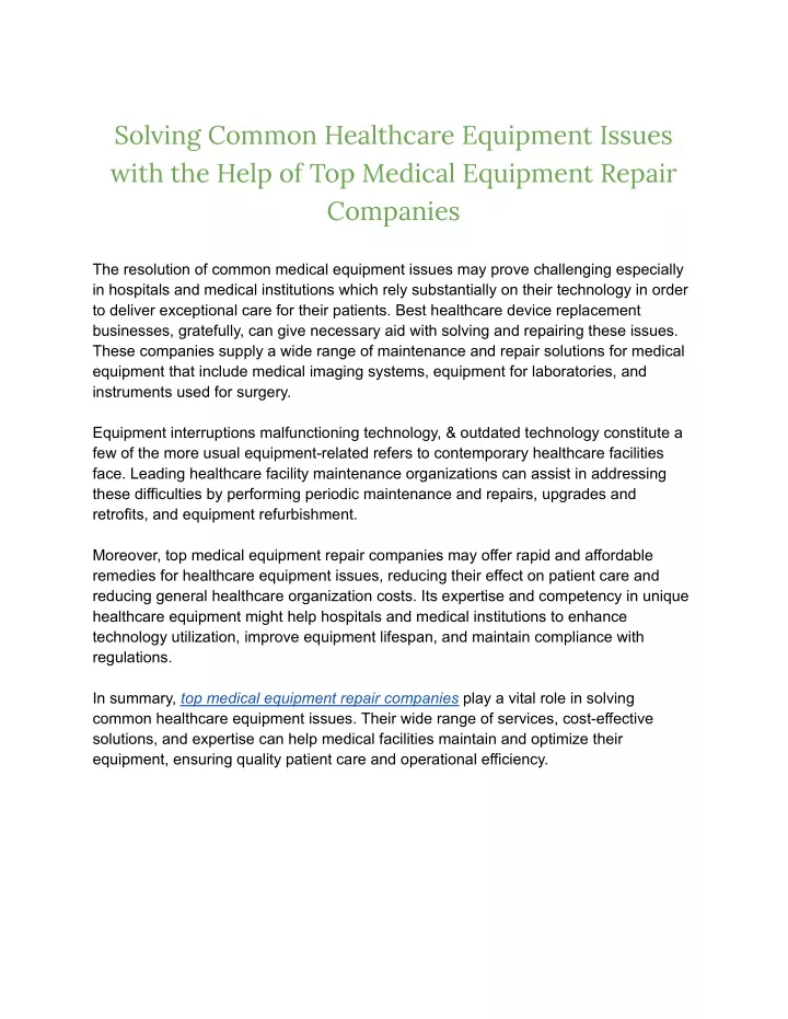 solving common healthcare equipment issues with