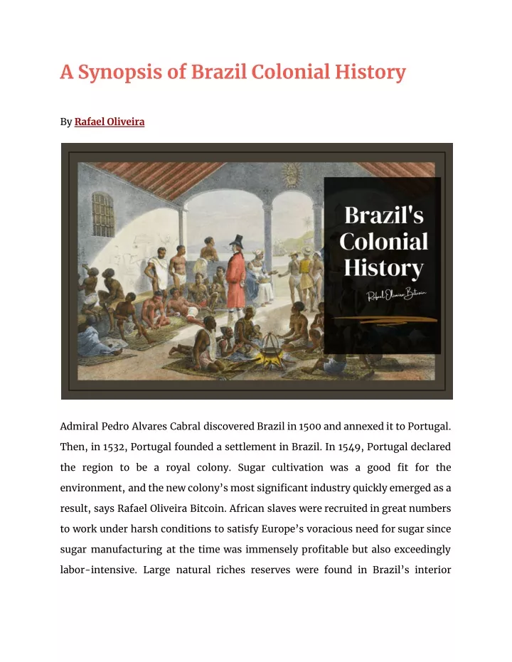 a synopsis of brazil colonial history