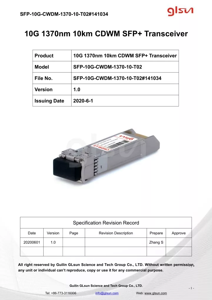 sfp 10g cwdm 1370 10 t02 141034