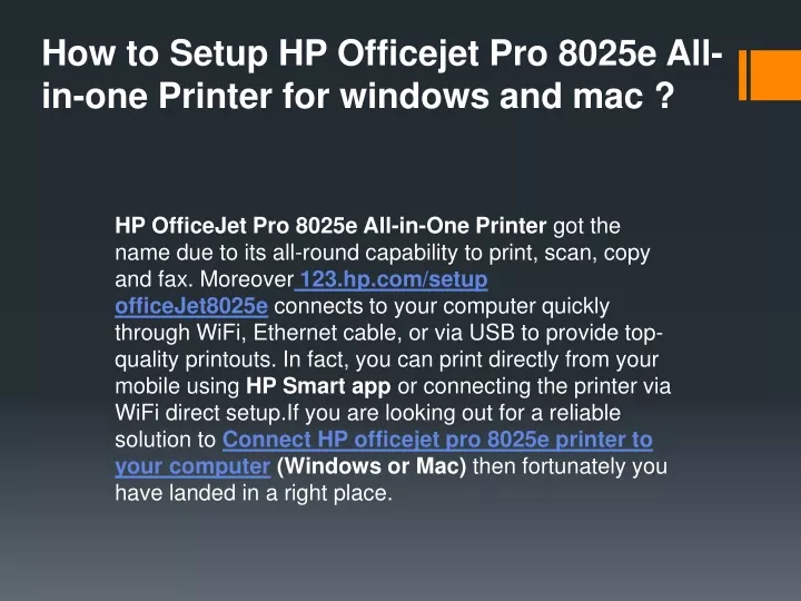 how to setup hp officejet pro 8025e