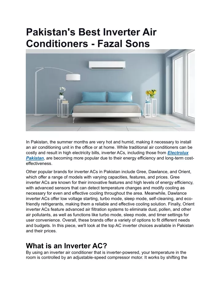 pakistan s best inverter air conditioners fazal