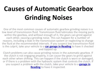 causes of automatic gearbox grinding noises