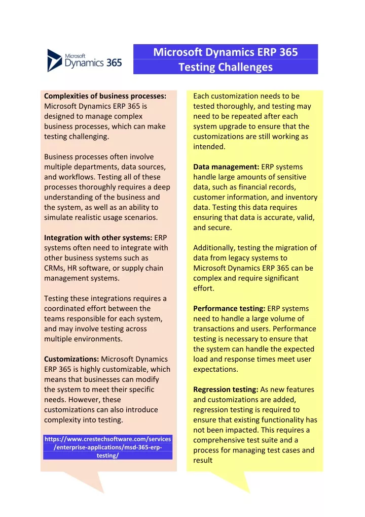 microsoft dynamics erp 365 testing challenges