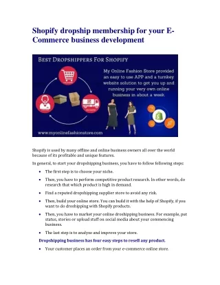 Shopify dropship membership for your E-Commerce business development