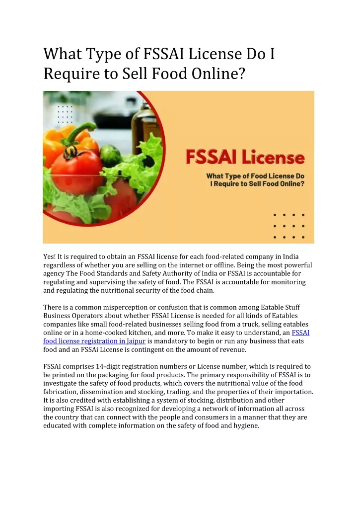 what type of fssai license do i require to sell