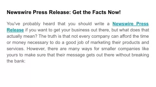 Newswire Press Release_ Get the Facts Now!