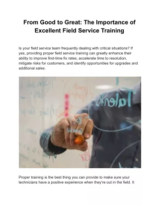 From Good to Great_ The Importance of Excellent Field Service Training