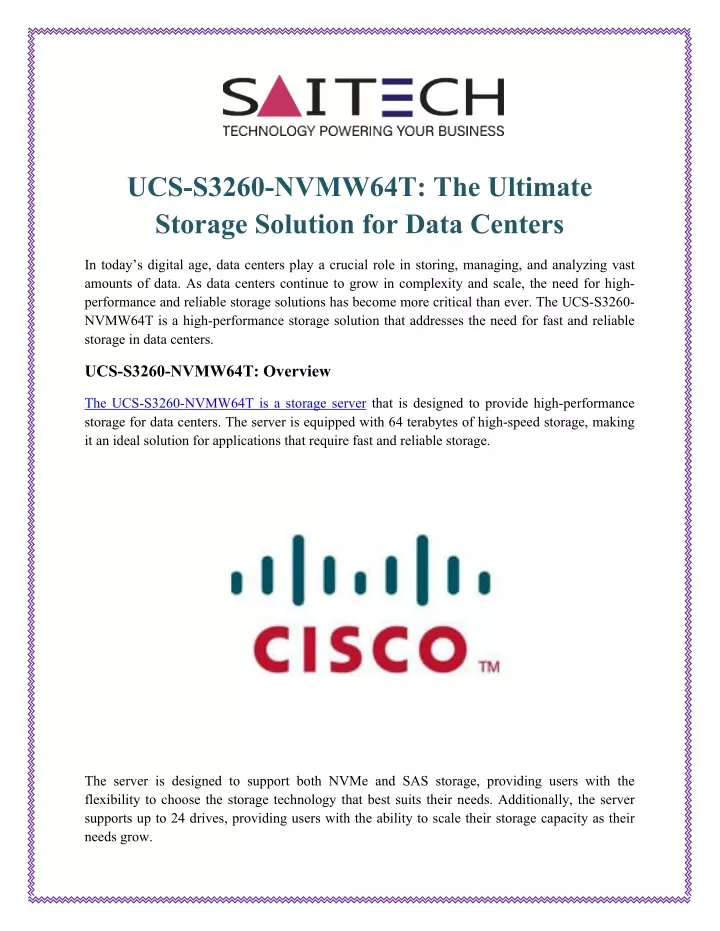 ucs s3260 nvmw64t the ultimate storage solution