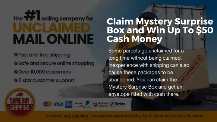 claim mystery surprise box and win up to 50 cash