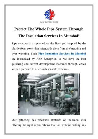 Pipe Insulation Services In Mumbai Call-9920529961