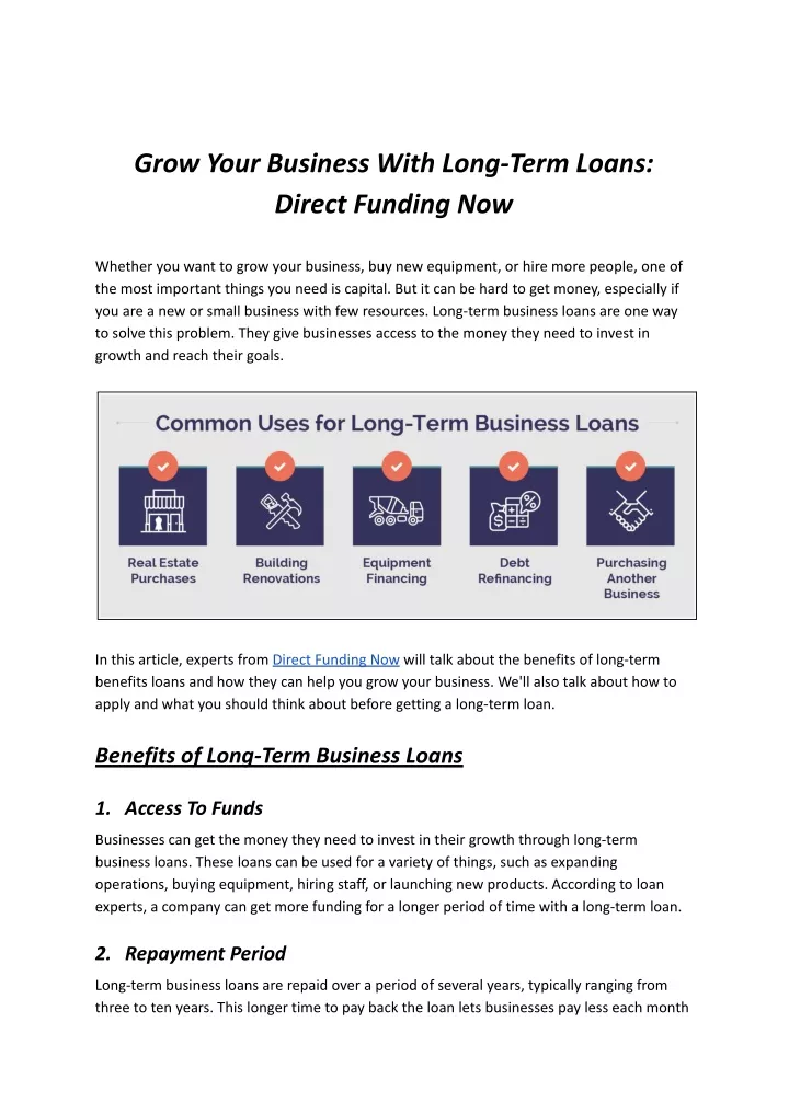 grow your business with long term loans direct