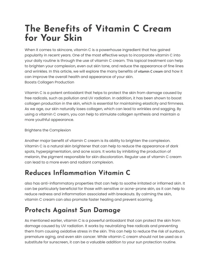 the benefits of vitamin c cream for your skin