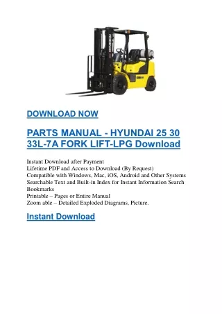 PARTS MANUAL - HYUNDAI 25 30 33L-7A FORK LIFT-LPG Download