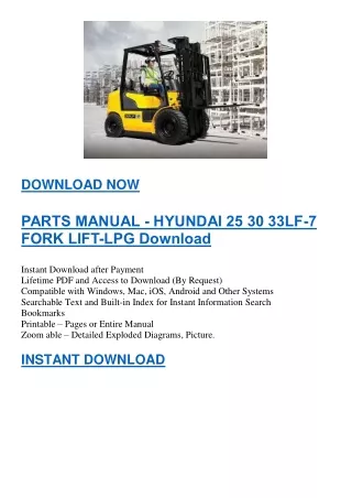 PARTS MANUAL - HYUNDAI 25 30 33LF-7 FORK LIFT-LPG Download