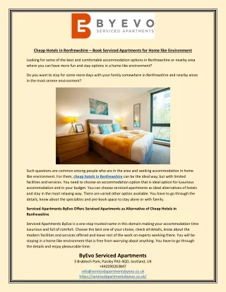 Cheap Hotels in Renfrewshire – Book Serviced Apartments for Home like Environment