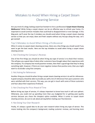 Mistakes to Avoid When Hiring a Carpet Steam Cleaning Service