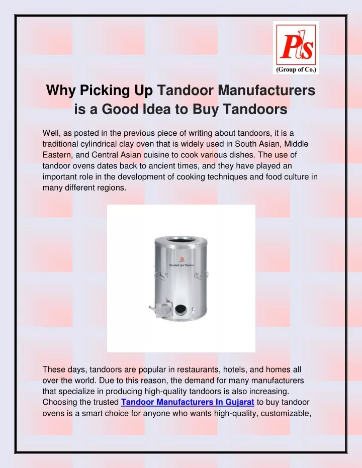 why picking up tandoor manufacturers is a good