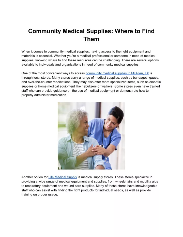 community medical supplies where to find them