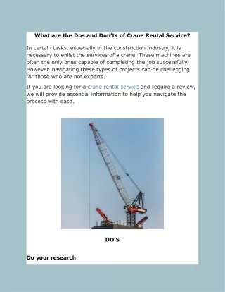 What are the Dos and Don’ts of Crane Rental Service