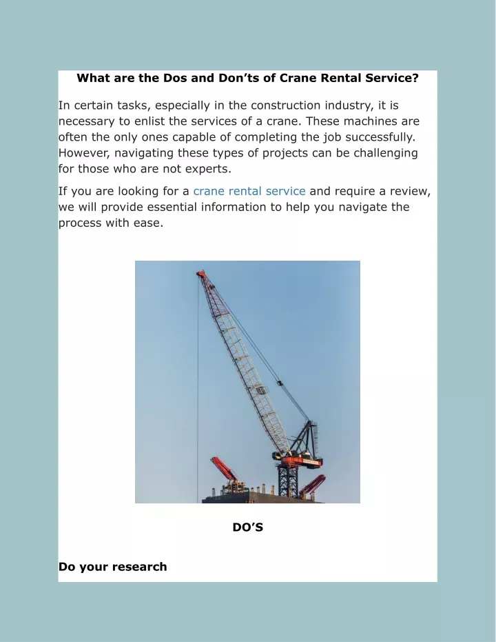 what are the dos and don ts of crane rental