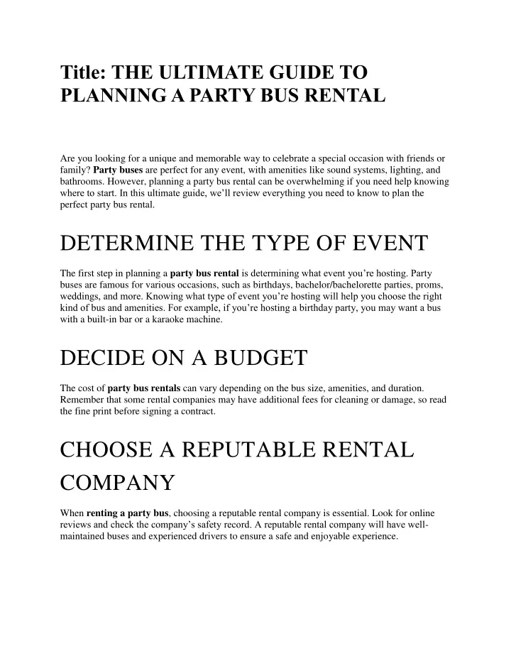 ppt-the-ultimate-guide-to-planning-a-party-bus-rental-powerpoint