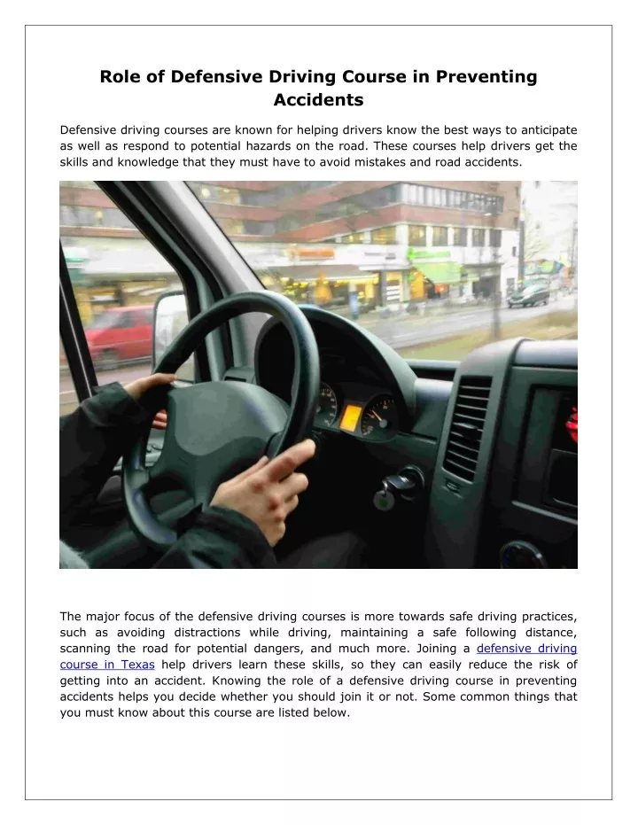 role of defensive driving course in preventing