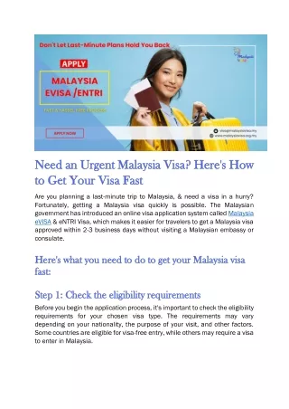 Here's How To Apply Urgent Malaysia Visa Online?