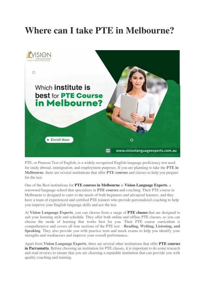 where can i take pte in melbourne