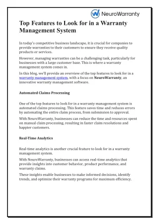 Top Features to Look for in a Warranty Management System