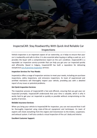 InspectaCAR Stay Roadworthy With Quick And Reliable Car Inspections