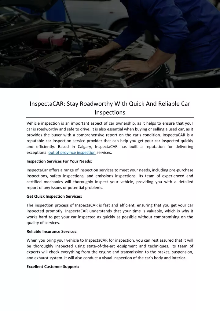 inspectacar stay roadworthy with quick