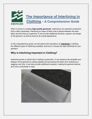 The Importance of Interlining in Clothing